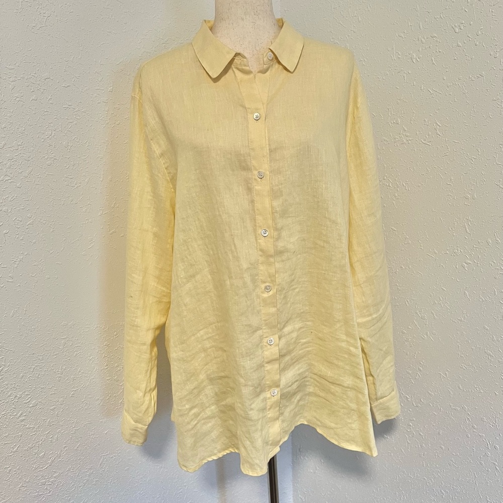 J. Jill Love Linen Butter Yellow 100% Linen Button‎ Down
